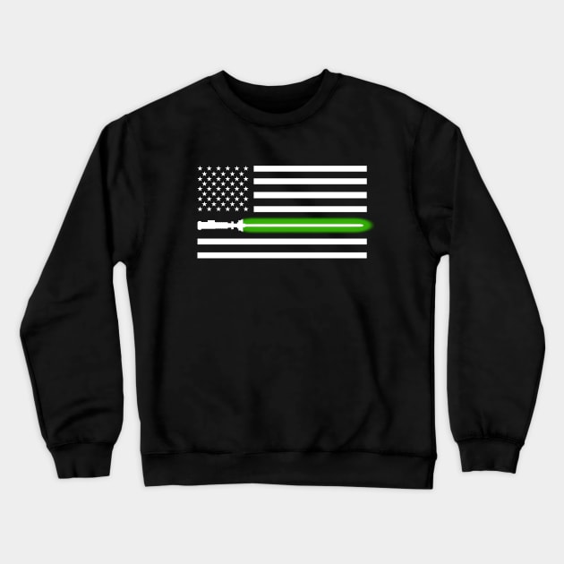 Light saber Green-line American Flag Crewneck Sweatshirt by turborx